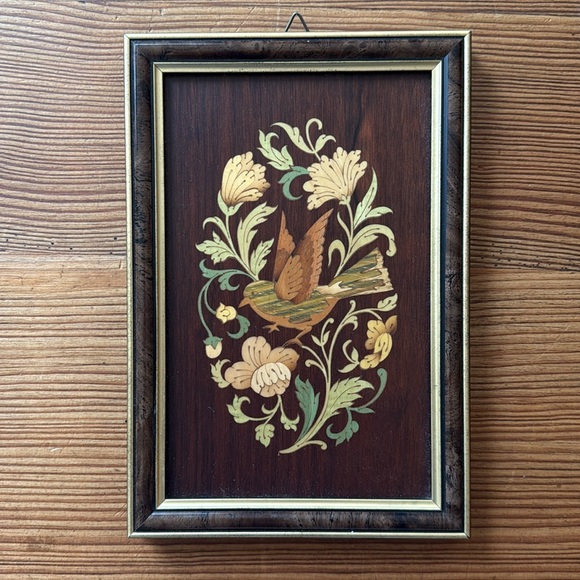 Italian Inlaid Wood Bird & Flowers Framed Picture - Picture 2 of 7